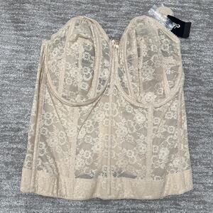 Elila Bustier Bra Womens 40F Nude 6621 Lace Longline Strapless Bridal Corset